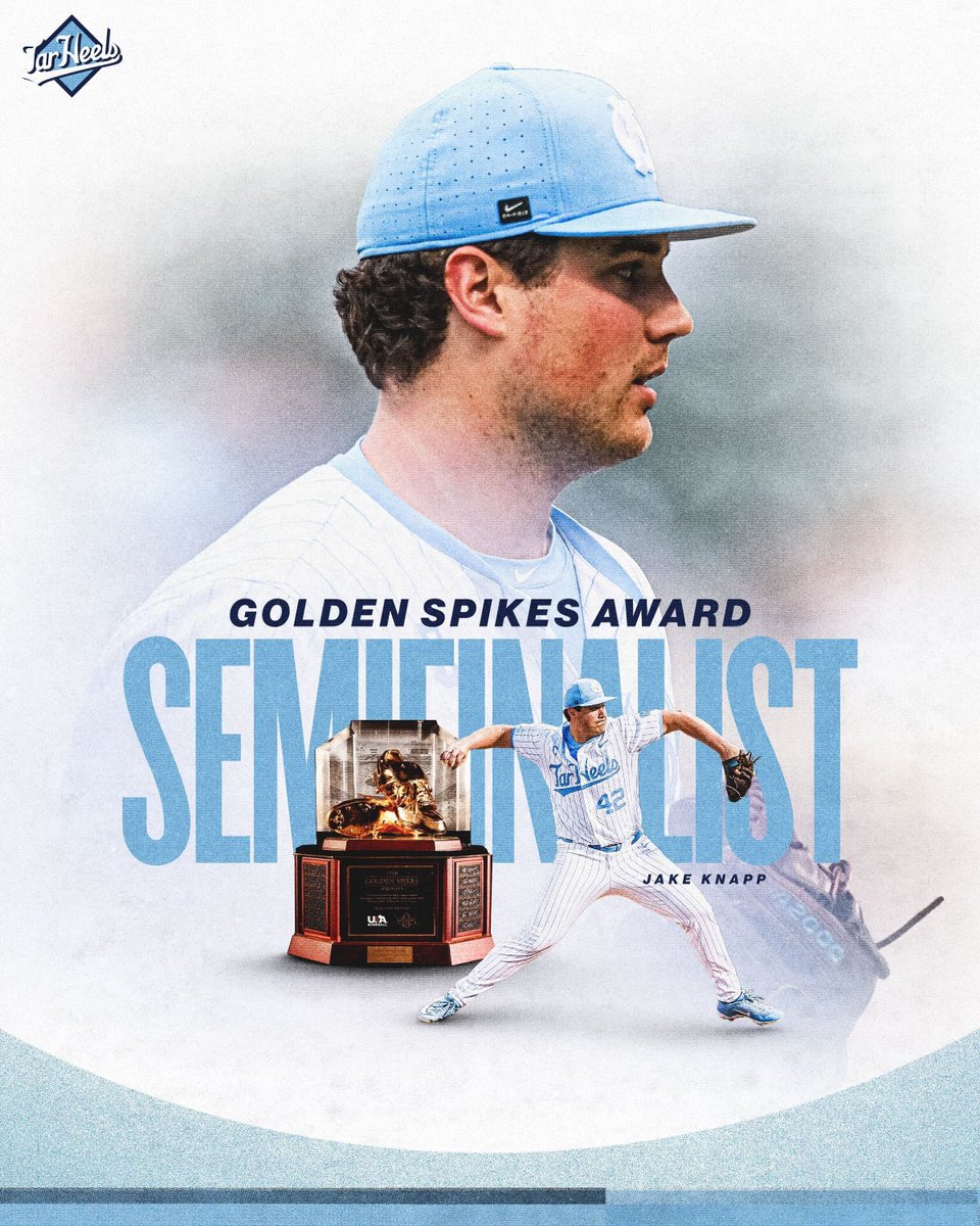 𝙂𝙤𝙡𝙙𝙚𝙣 𝘼𝙧𝙢 💪

Jake Knapp has been named a Golden Spikes Award Semifinalist! Our first pitcher on the list since 2017.

#GoHeels