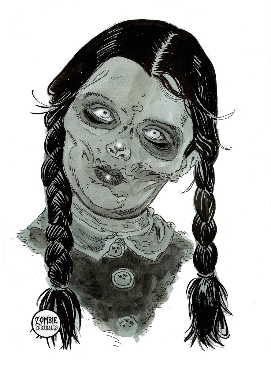 ZombiePortraits's tweet photo. From my 'Week of Wednesday's Zombie Art mini-series! The OG Wednesday Adams from the Black and White TV show! #zombie #zombies #zombieart #horrorartists #penandink #inkwashes #traditionalart #zombieportrait #zombiedrawing #zombieartist #tvshows #popculture #goth #gothgirl https://t.co/k6p3it8dxG