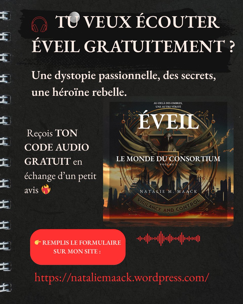 Mon roman ÉVEIL est dispo en livre audio !
🎙️ Une héroïne badass
🔥 Des secrets
🖤 Une romance interdite
👁️ Une société sous surveillance
#LivresAudio #RomanDystopique #DarkRomance #FictionFrançaise #ÉcouteGratuite #HéroïneRebelle #AudiobookFrançais #Dystopie #RomanAudio #Roman