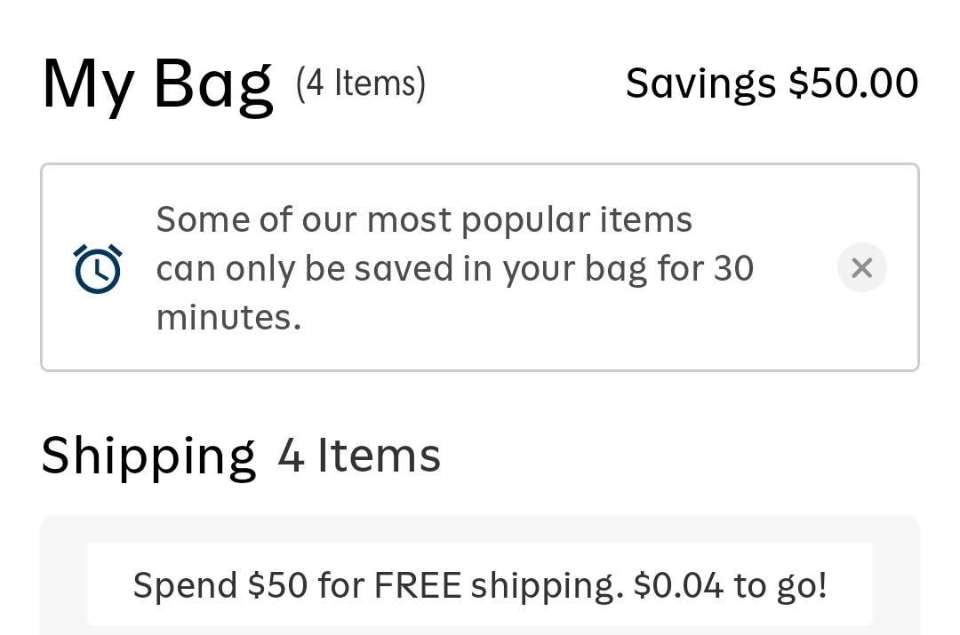 NinjaLeee's tweet photo. This is crazy! 4 cents away from free shipping. FOUR. @OldNavy Come on. #oldnavy #freeshipping
If youre within 99 cents of the free shipping you should still be able to get it. #abandonedcart https://t.co/ZxmYQwX7tL