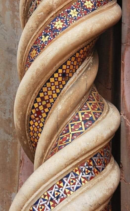 The twisted mosaic pillar detail, dating to the late 13th Century AD, an exceptional feature of the Orvieto Cathedral, also known as Duomo di Orvieto (construction started in late 13th and early 14th Centuries, completed in 1591 AD), in Umbria, Italy 🇮🇹

The cathedral is a blend