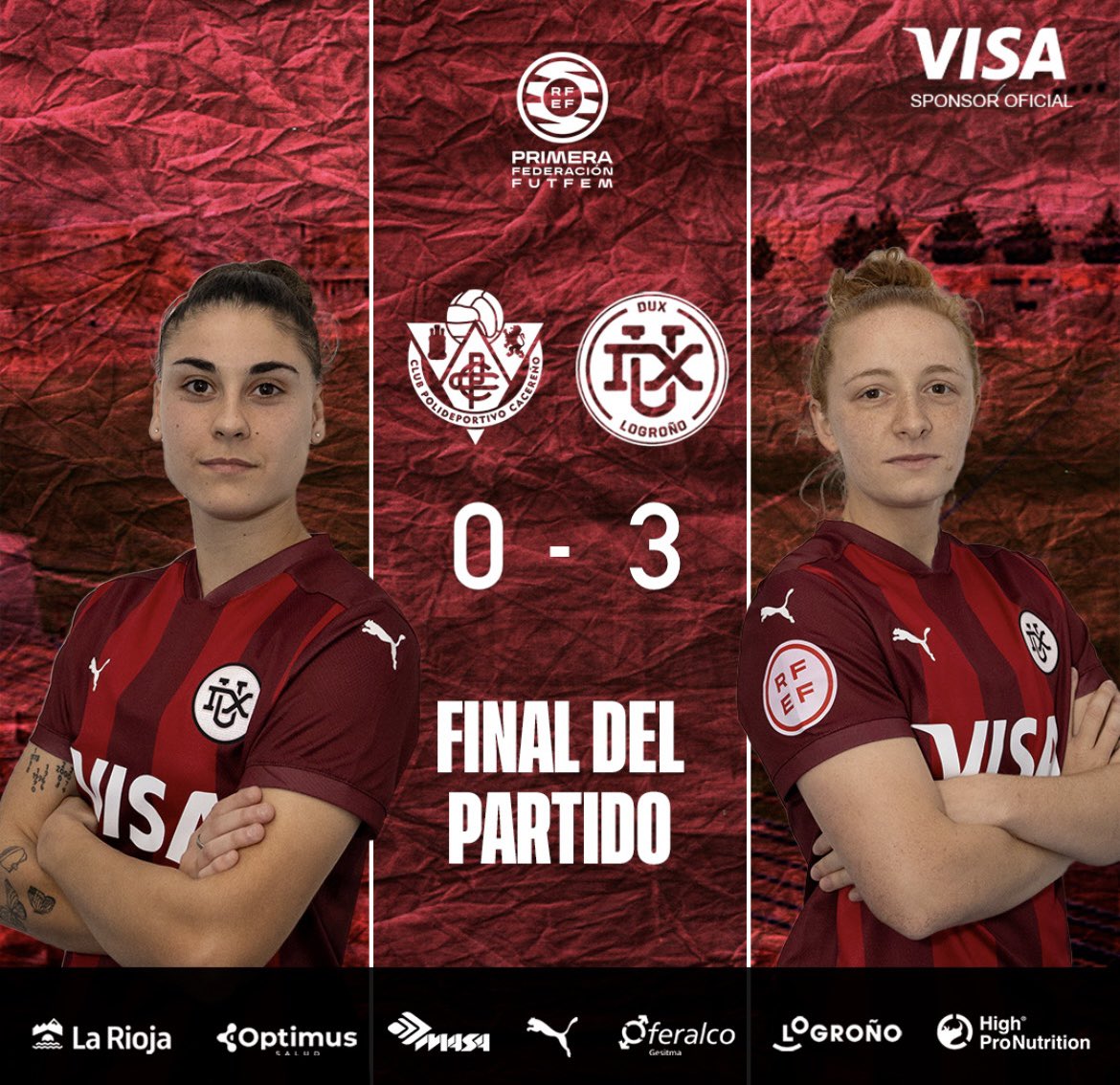 Woso Promises Magazine (@wosomagazine) on Twitter photo 🚨PLAYOFFS IDA 🚨
#PrimeraFederacionIberdrola
<a href="/CacerenoFem/">Cacereño Femenino</a> 🟢🟢 0️⃣➖3️⃣ <a href="/DUXLogrono/">DUX Logroño</a> 🔴🔴
⚽️🔴🔴 <a href="/sonya_keefe/">Sonya Keefe</a>, Natalia y Yui
🏟 Manuel Sánchez Delgado
#wosomagazine🧩 #CacereñoFemenino #GoDUX 🚨PLAYOFFS IDA 🚨
#PrimeraFederacionIberdrola
<a href="/CacerenoFem/">Cacereño Femenino</a> 🟢🟢 0️⃣➖3️⃣ <a href="/DUXLogrono/">DUX Logroño</a> 🔴🔴
⚽️🔴🔴 <a href="/sonya_keefe/">Sonya Keefe</a>, Natalia y Yui
🏟 Manuel Sánchez Delgado
#wosomagazine🧩 #CacereñoFemenino #GoDUX