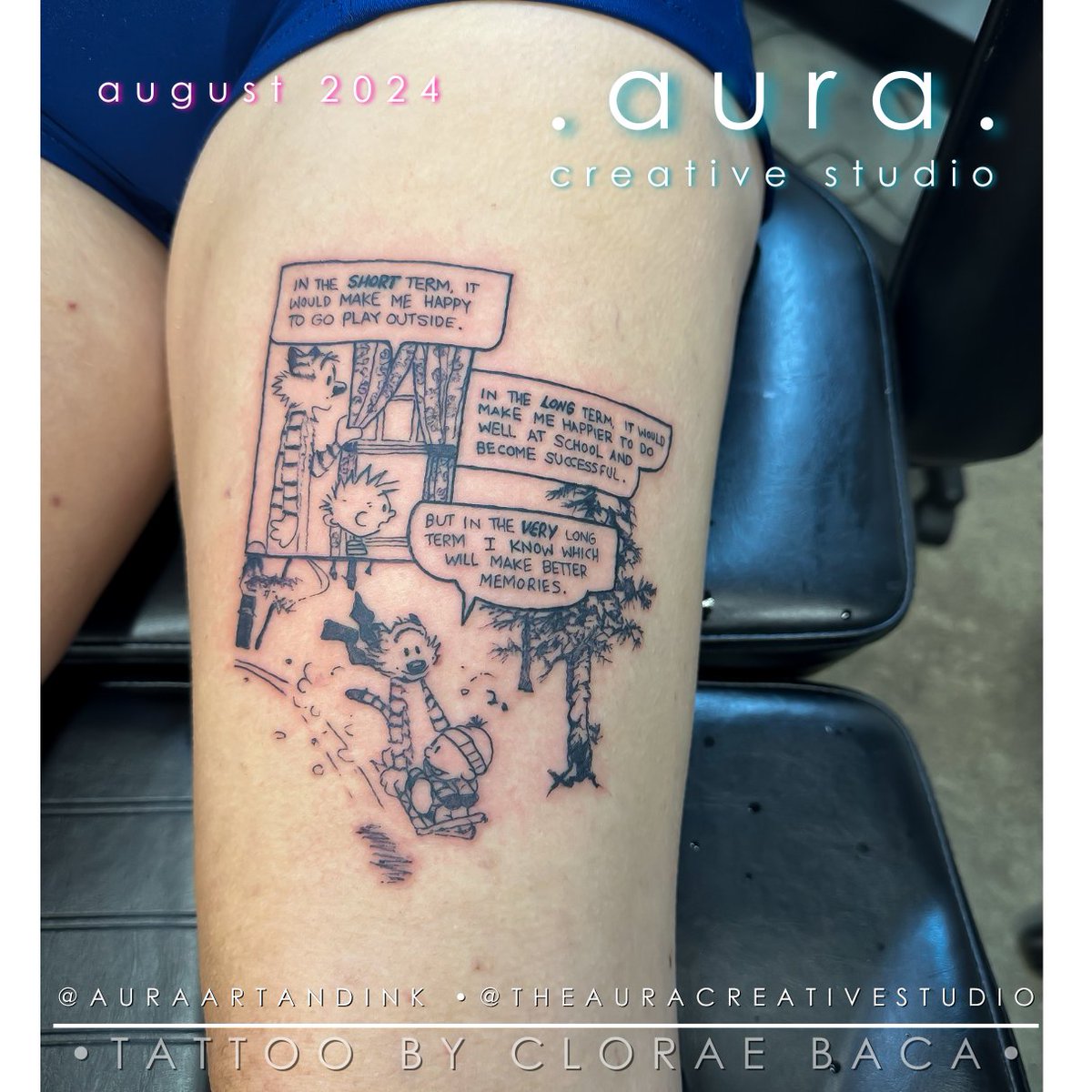 clorae's tweet photo. Super honored to do this #CalvinAndHobbes  piece on Dana inspired by her adorable, imaginative youngest son, who is JUST like Calvin.
 #auraartandink #auracreativestudio #millcreektattoo #seattletattoo #bothelltattoo #snohomishtattoo #comicbooktattoo #calvinandhobbestattoo https://t.co/YjpDQ3oEIr