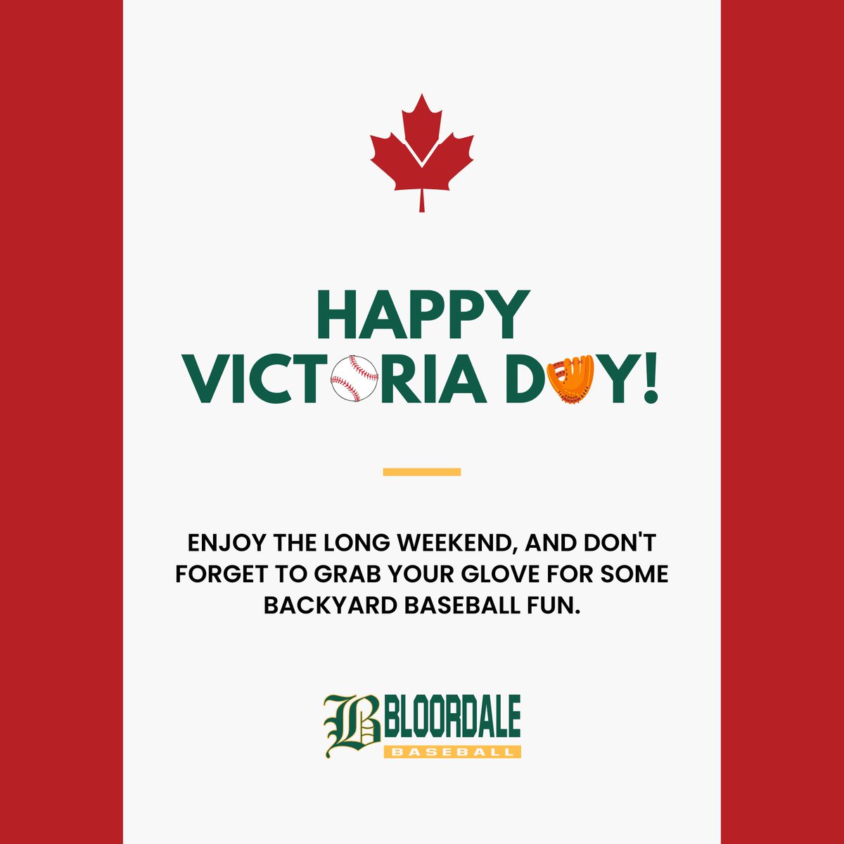 The long weekend is here! Time to relax, enjoy the start of summer &amp; make lasting memories. Whether it’s a backyard game or just soaking in the holiday vibes, enjoy every moment!

#VictoriaDay #BaseballFun #HolidayWeekend #BloordaleBaseball