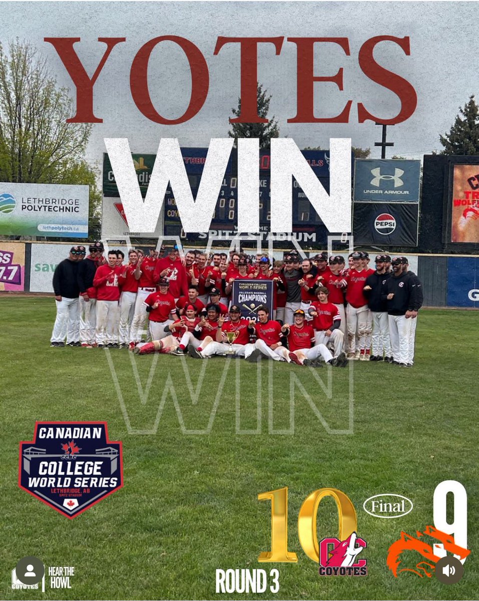 Okanagan College Coyotes Baseball (@yotesbaseball) on Twitter photo Yotes win the Canadian College World Series over TRU by a score of 10-9. This is National Championship #3 . More to come. <a href="/CastanetNews/">Castanet</a> <a href="/KelownaNow/">KelownaNow</a> <a href="/CBCKelowna/">CBC Kelowna</a> <a href="/OkanaganCollege/">Okanagan College</a> <a href="/OCPublicAffairs/">OkanaganCollege</a> <a href="/AM1150/">AM 1150</a> <a href="/CDNBaseballNet/">The Canadian Baseball Network</a> Yotes win the Canadian College World Series over TRU by a score of 10-9. This is National Championship #3 . More to come. <a href="/CastanetNews/">Castanet</a> <a href="/KelownaNow/">KelownaNow</a> <a href="/CBCKelowna/">CBC Kelowna</a> <a href="/OkanaganCollege/">Okanagan College</a> <a href="/OCPublicAffairs/">OkanaganCollege</a> <a href="/AM1150/">AM 1150</a> <a href="/CDNBaseballNet/">The Canadian Baseball Network</a>