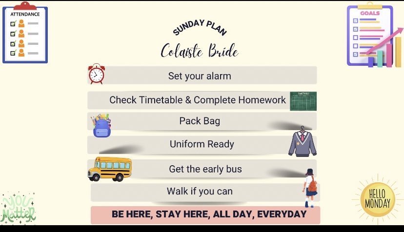 Ms.Ronan (@lronanlouise) on Twitter photo It’s our final week of regular class time before Summer Exams and block classes. Finish strong by attending everyday and staying for all classes. This is a time to push forward, show up for yourself and give it your best shot!! #attendancematters <a href="/Colaistebride/">Coláiste Bríde D22</a> It’s our final week of regular class time before Summer Exams and block classes. Finish strong by attending everyday and staying for all classes. This is a time to push forward, show up for yourself and give it your best shot!! #attendancematters <a href="/Colaistebride/">Coláiste Bríde D22</a>