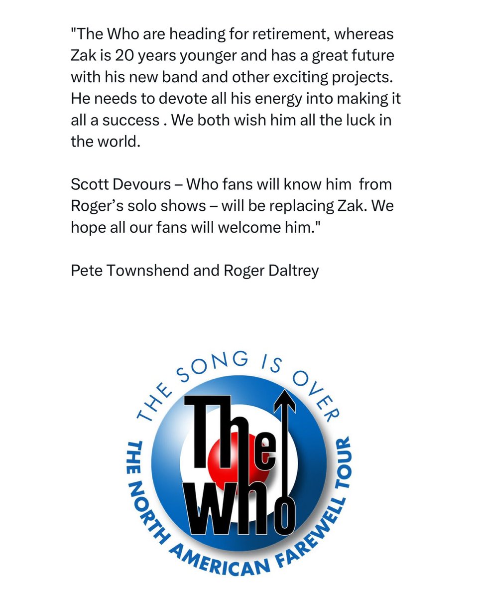 The Who’s Pete Townshend and Roger Daltrey have now shared a formal statement after firing drummer Zak Starkey for the second time in a month

Starkey says the band asked him to lie and claim that he had quit.

👉 stereogum.com/2308488/the-wh…