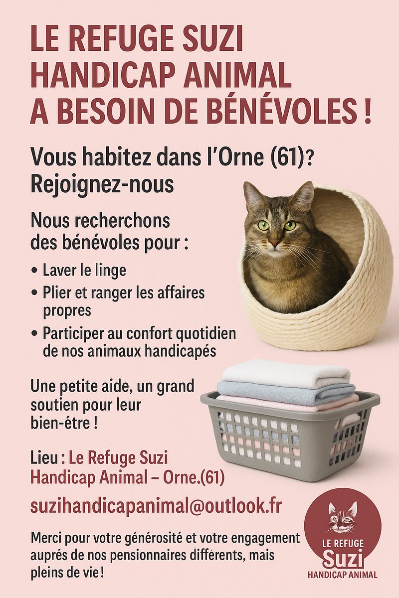 Nous recherchons des bénévoles pour le linge 🧺 contactez nous par email si vous êtes disponibles 🙏🙂