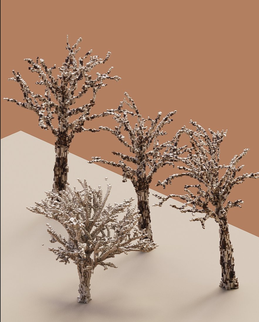 Spent 6h to make triple voxel birch trees. Trim branches is a technical work definitely :)
All of them come from the same tree model.
---
#voxelart #digitalart #3dart