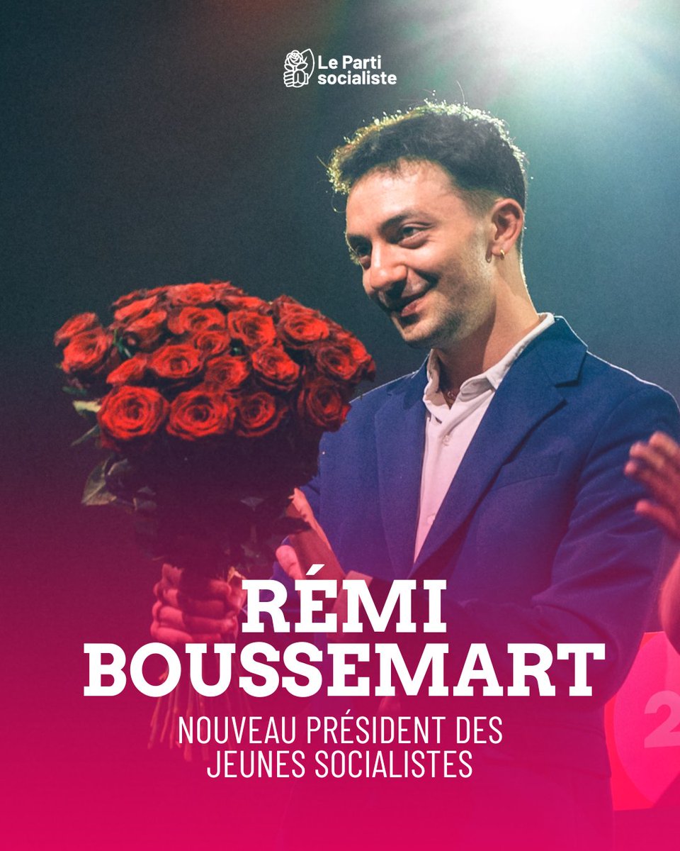 Parti socialiste (@partisocialiste) on Twitter photo 👏 Félicitations <a href="/RemiBoussemart/">Rémi Boussemart</a>, nouveau président <a href="/lesJeunesSoc/">Les Jeunes Socialistes</a> !
✊ Merci <a href="/EmmaRafowicz/">Emma Rafowicz</a> d'avoir rebâti les JS
🌹 Nous souhaitons à Rémi, à la nouvelle équipe et à tous·tes les militant·es de continuer à faire vivre, par leur action, nos valeurs avec force !
#CongresJS 👏 Félicitations <a href="/RemiBoussemart/">Rémi Boussemart</a>, nouveau président <a href="/lesJeunesSoc/">Les Jeunes Socialistes</a> !
✊ Merci <a href="/EmmaRafowicz/">Emma Rafowicz</a> d'avoir rebâti les JS
🌹 Nous souhaitons à Rémi, à la nouvelle équipe et à tous·tes les militant·es de continuer à faire vivre, par leur action, nos valeurs avec force !
#CongresJS