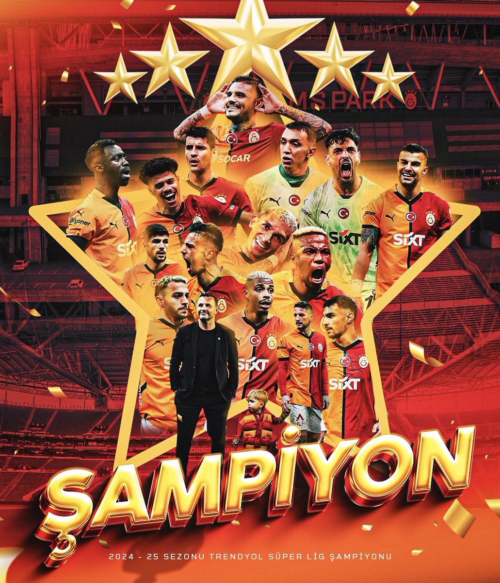 Galatasaray 3 sene üst üste şampiyon olarak armasına 5. yıldızı ekledi