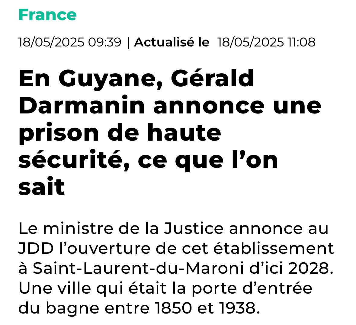 Le retour du bagne en Guyane. 

Les Guyanais n’ont même pas été consultés.  

Écœurante décision illustrant le mépris pour les Outre-mer et la logique coloniale de ce gouvernement.