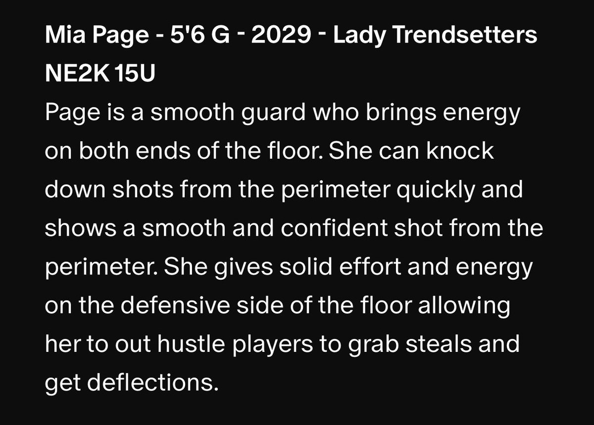 Mia Page (@miaprespage2029) on Twitter photo Thanks for the write up <a href="/AsherScouting/">Asher Scouting</a> <a href="/MasonHAsher/">Mason Asher</a>. Excited to keep training and preparing this summer! <a href="/npladyhoops/">NP Lady Hoops</a> <a href="/TrendsettersGbb/">Trendsetters Basketball Academy💜</a> Thanks for the write up <a href="/AsherScouting/">Asher Scouting</a> <a href="/MasonHAsher/">Mason Asher</a>. Excited to keep training and preparing this summer! <a href="/npladyhoops/">NP Lady Hoops</a> <a href="/TrendsettersGbb/">Trendsetters Basketball Academy💜</a>