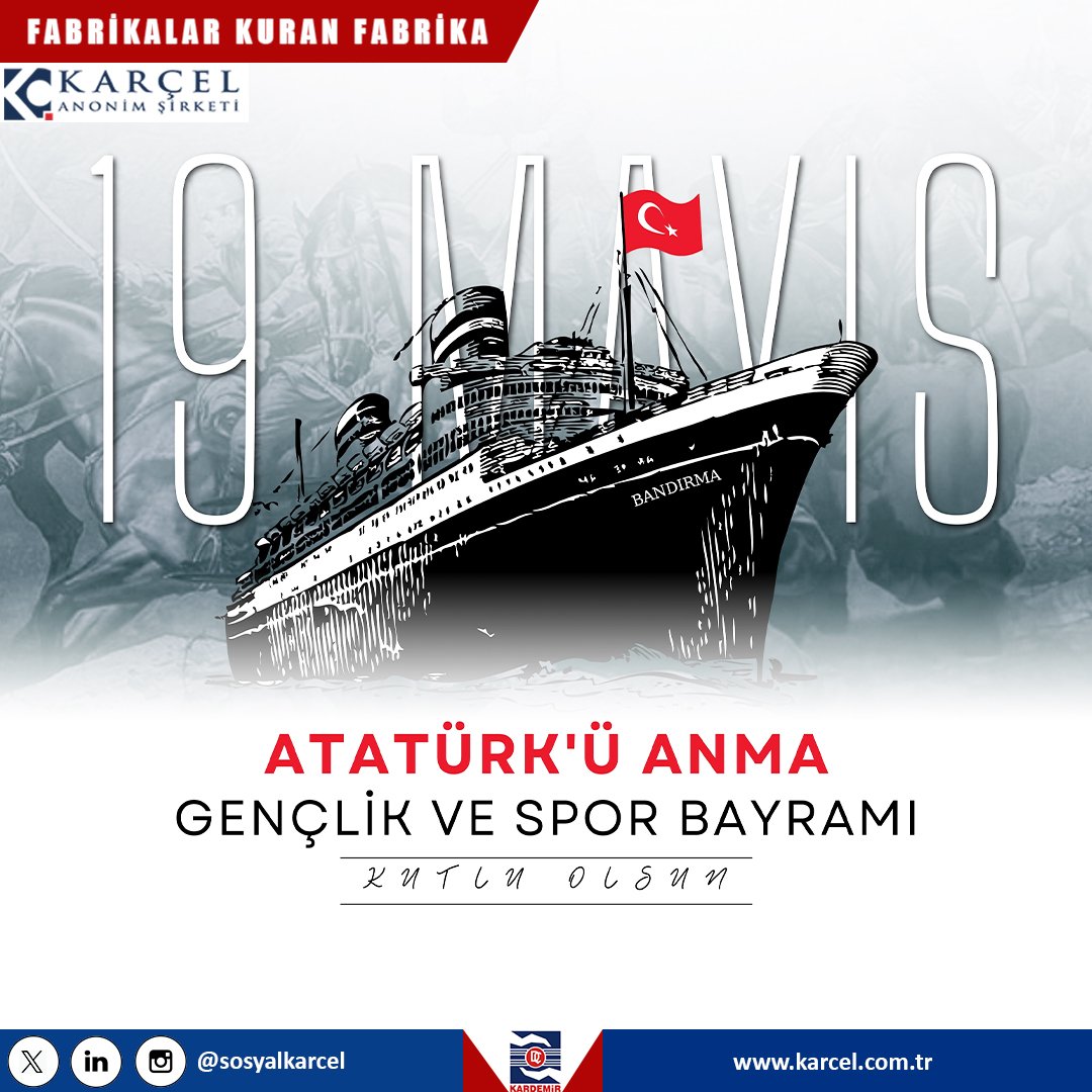 19 Mayıs Atatürk'ü Anma Gençlik ve Spor Bayramımız kutlu olsun.

#19Mayıs