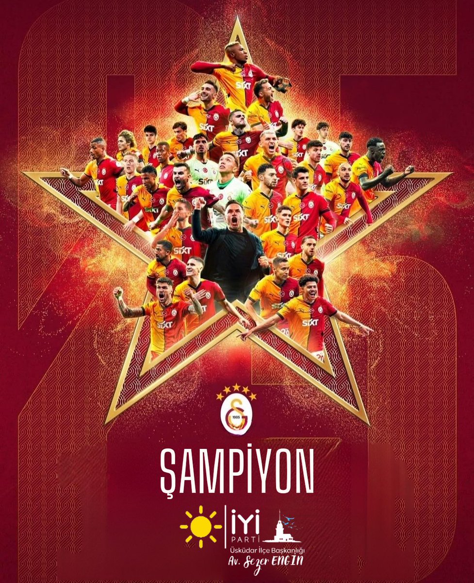 Trendyol Süper Lig'de 2024-2025 sezonunu Şampiyon olarak tamamlayıp 25. Kez zafere ulaşan Galatasaray'ı tebrik ederiz👏 🇹🇷☀️

 #galatasaray #şampiyon #trendyol #süperlig #futbol #İYİParti #İYİPartiİstanbul #İYİPartiÜsküdar

<a href="/MDervisogluTR/">Müsavat Dervişoğlu</a>
<a href="/Yucel_Coskun/">Yücel Coşkun</a>
<a href="/sezerengin3/">Sezer Engin</a>
<a href="/iyiparti/">İYİ Parti</a>