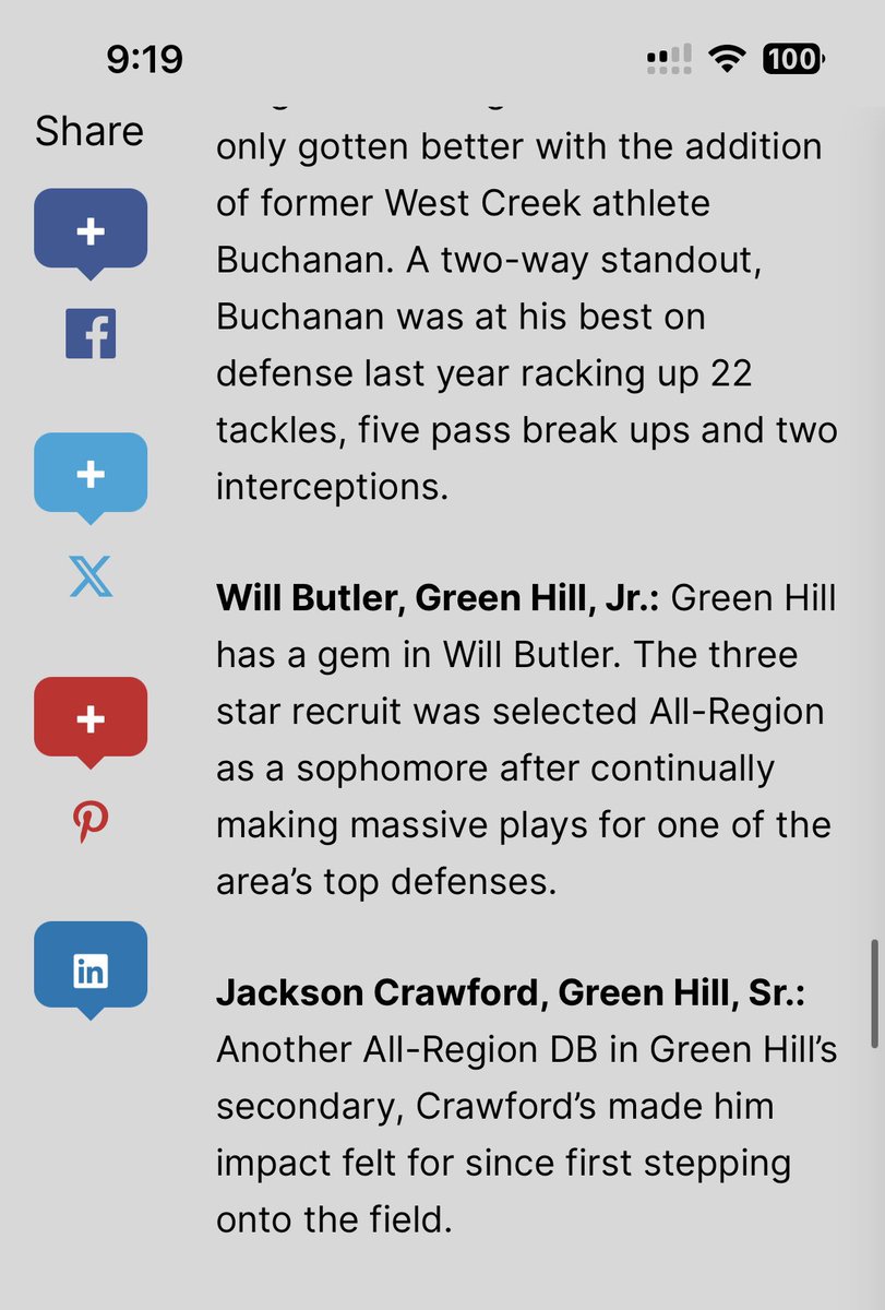 Will Butler (@willbutler77) on Twitter photo Thankful for the recognition from <a href="/615Preps/">615 Preps</a>. Big junior year on the way!!!!
<a href="/Jcrouch17/">Coach Crouch</a> <a href="/GreenHill_Hawks/">Green Hill Football</a> <a href="/CSmithScout/">Chris Smith</a> <a href="/joe_spears7/">Joe Spears🏈🏀</a> Thankful for the recognition from <a href="/615Preps/">615 Preps</a>. Big junior year on the way!!!!
<a href="/Jcrouch17/">Coach Crouch</a> <a href="/GreenHill_Hawks/">Green Hill Football</a> <a href="/CSmithScout/">Chris Smith</a> <a href="/joe_spears7/">Joe Spears🏈🏀</a>