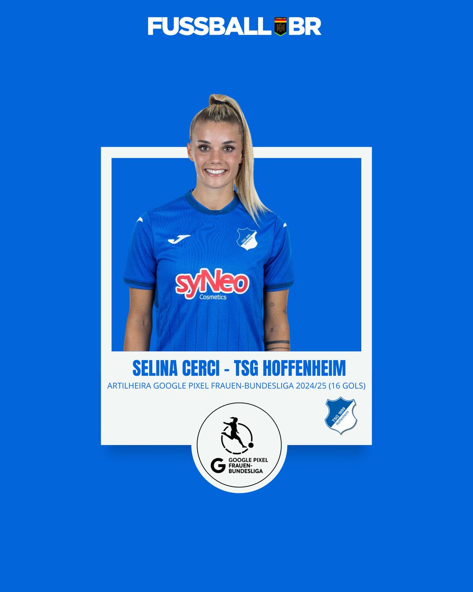 FussballBR's tweet photo. 🇩🇪👱♀️ 𝗔𝗥𝗧𝗜𝗟𝗛𝗘𝗜𝗥𝗔𝗦 𝗗𝗔 𝗔𝗟𝗘𝗠𝗔𝗡𝗛𝗔 𝗡𝗔 𝗧𝗘𝗠𝗣𝗢𝗥𝗔𝗗𝗔 𝟮𝟬𝟮𝟰/𝟮𝟱! ⚽️
• Google Pixel Frauen-Bundesliga: Selina #Cerci (TSG Hoffenheim) e Lineth #Beerensteyn (VfL Wolfsburg), 16 gols.
• 2. Frauen Bundesliga: Lisa #Heiseler, 1. FC Union Berlin, 22 gols. https://t.co/5jPFBIOa0Q