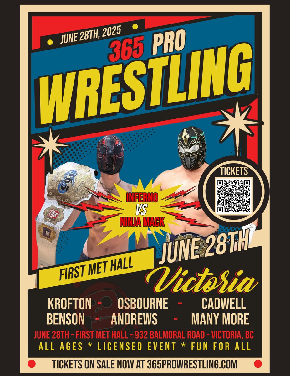 June 28th - <a href="/NinjaMack1/">Ninja Mack</a> battles <a href="/INFERNO_PW/">INFERNO</a> at the First Met Hall in #Victoria, BC - Tickets on sale now ticketscandy.com/e/june-28th-vi…