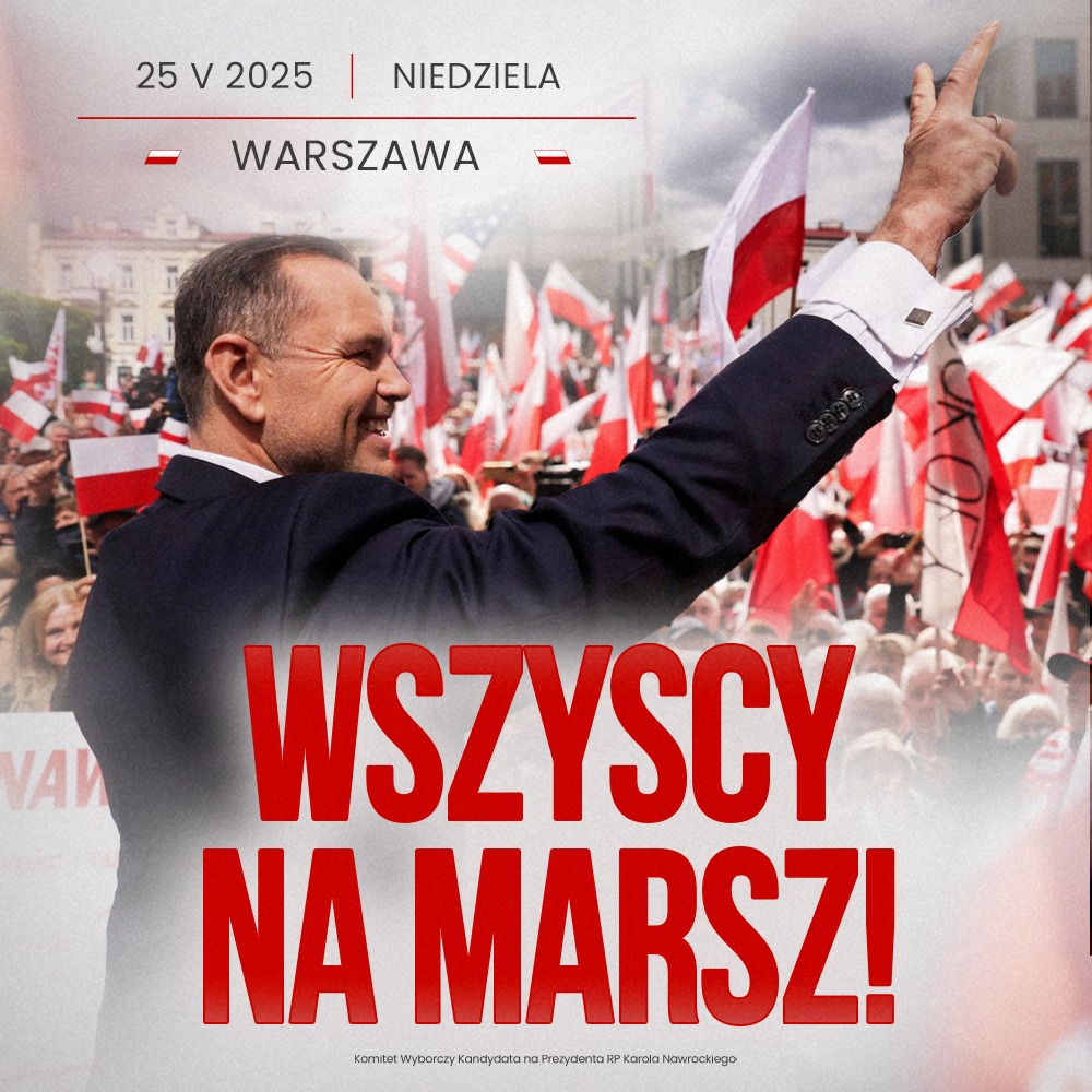 Nawrocki25's tweet photo. 🔥 Bądźcie z nami na wielkim marszu już 25 maja w Warszawie. Niech żyje Polska! Idziemy do zwycięstwa! 🇵🇱 #Nawrocki2025 https://t.co/m1eYndhpLJ