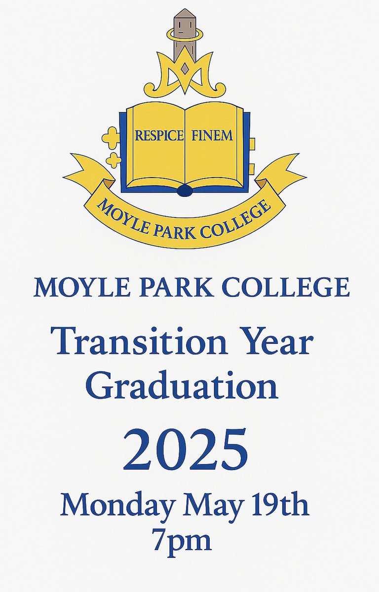 The <a href="/moylepark/">Moyle Park College</a>  TY Graduation takes place this Monday, May 19th at 7pm! Join us in the Sports Hall as we look back on a year of adventure, learning and unforgettable memories! 🎓 #TYGraduation #MoylePark