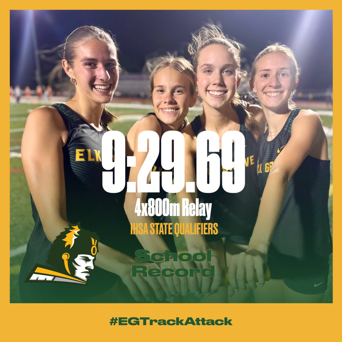 🚨IHSA State Meet Qualifiers🚨
4x800m relay team Smashed the School Record on the way to Qualifying for State! 
Congrats Delaney, Elena, Emma and Reagan!