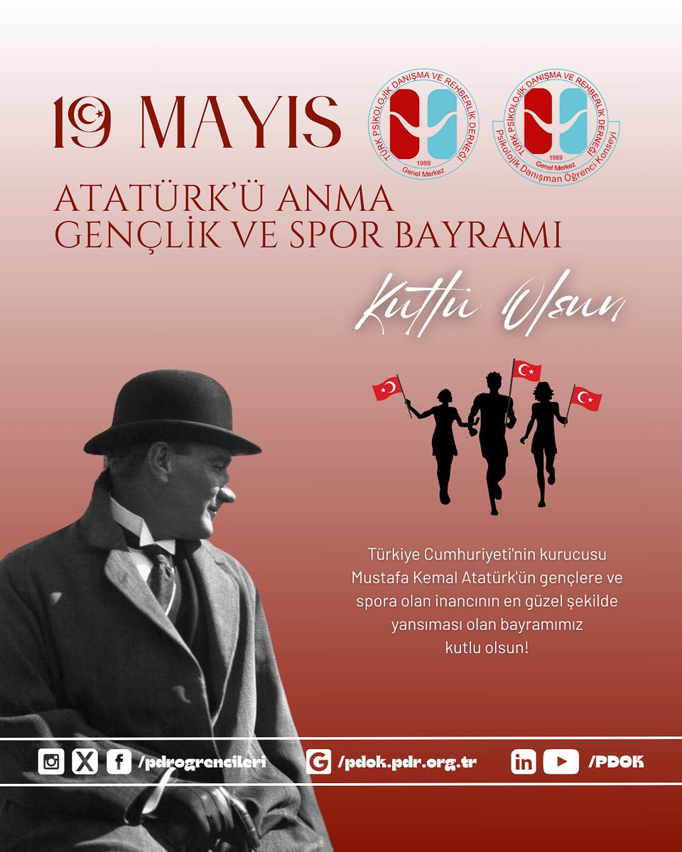 19 Mayıs’ta Samsun’da yakılan meşale, bugün hâlâ Türk gençliğinin yolunu aydınlatmaktadır. Atatürk’ün “Bütün ümidim gençliktedir.” diyerek emanet ettiği Cumhuriyet, gençliğin azmi ve kararlılığıyla yükselmektedir. 

<a href="/turkpdrdernegi/">Türk PDR Der- Psikolojik Danışma ve Rehberlik</a> 
<a href="/pdrogrencileri/">PDOK</a>