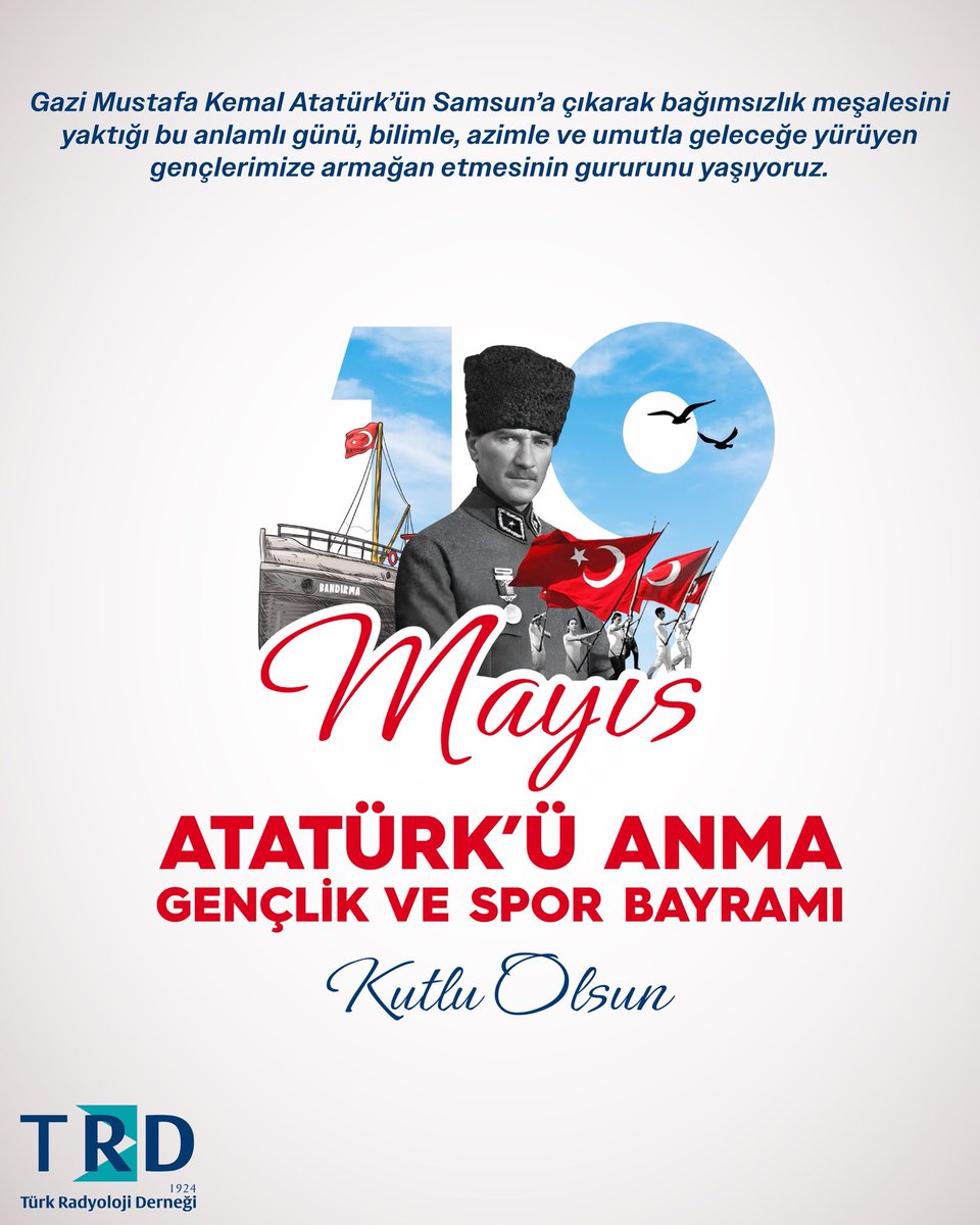 19 Mayıs Atatürk’ü Anma, Gençlik ve Spor Bayramı kutlu olsun. 🇹🇷

#19Mayıs #GençlikveSporBayramı #AtatürküAnma #19MayısKutluOlsun #MustafaKemalAtatürk