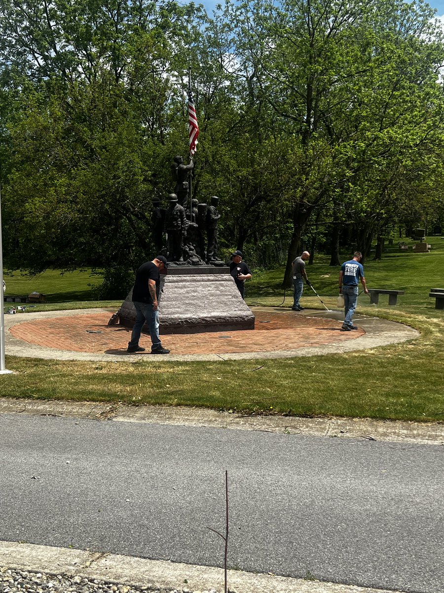 Today, we had the honor of teaming up with Ross Township Trustee Eric Blackmon, Board Member Steven Minchuk, and the Merrillville Firefighters IAFF Local 5489 to clean up around the Veterans Memorial in preparation for Memorial Day.