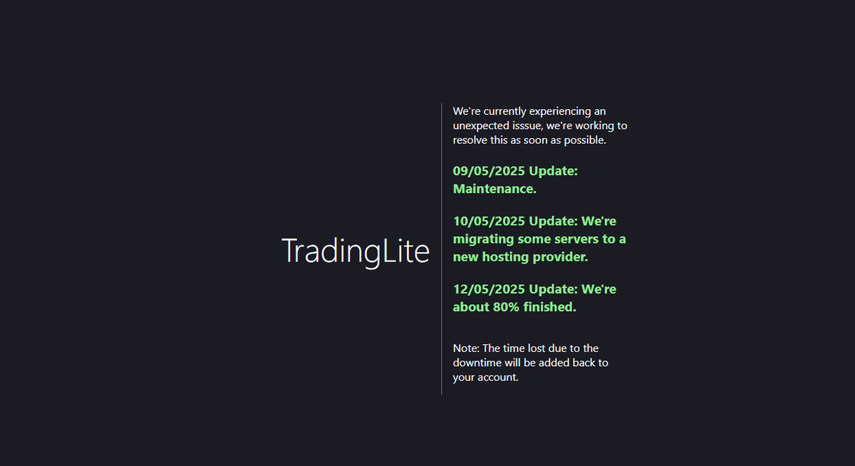 KotukOffic's tweet photo. Been following quite a lot of time TradingLite maintence just from the outsider perspective, cuz i use TRDR and spreadfigter, but to keep ur platform down for almost 3 weeks is crazy... Don't know how you're gonna make it up to your customers but gl 😁 #tradinglite @tradinglite https://t.co/H7TUOVg2r3