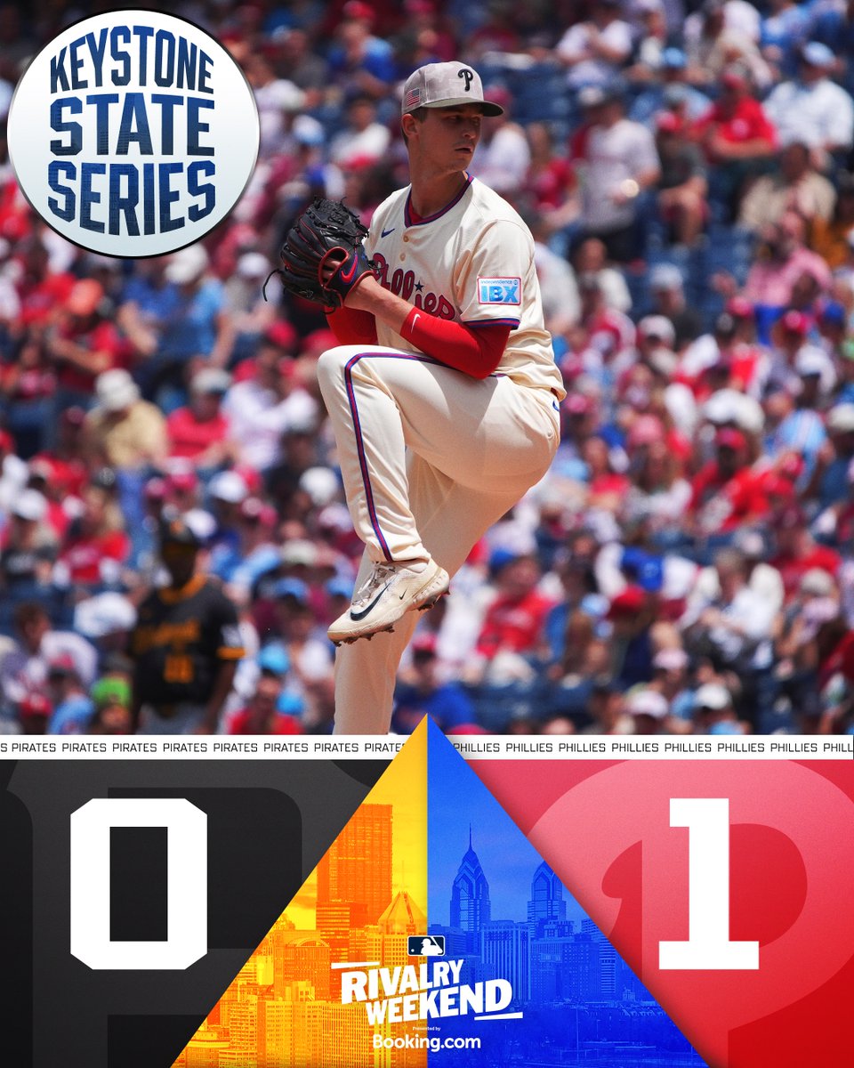 MLB's tweet photo. Mick Abel outduels Paul Skenes in his Major League debut and the @Phillies sweep Pittsburgh! #RivalryWeekend https://t.co/345V2al8g1