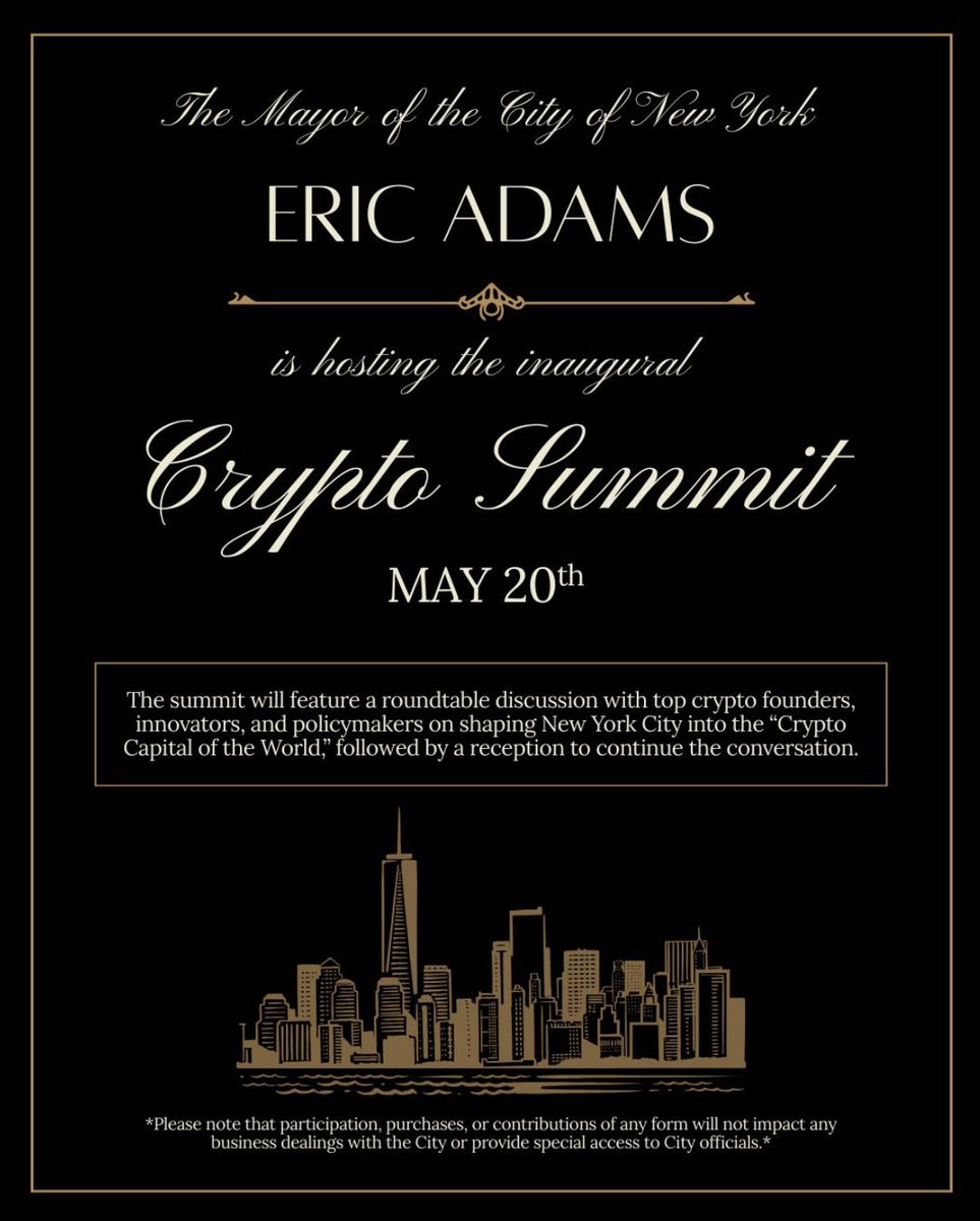 As a New Yorker, honored to represent <a href="/apecoin/">ApeCoin</a> at the inaugural NYC Crypto Summit.

Thanks to <a href="/NYCMayor/">Mayor Eric Adams</a> &amp; <a href="/SinceImBored/">SinceImBored</a> for hosting!

ApeChain is ready to help shape NYC as a top crypto city in the world. You better believe I’ll be rocking <a href="/nyknicks/">NEW YORK KNICKS</a> gear w/ my business attire.