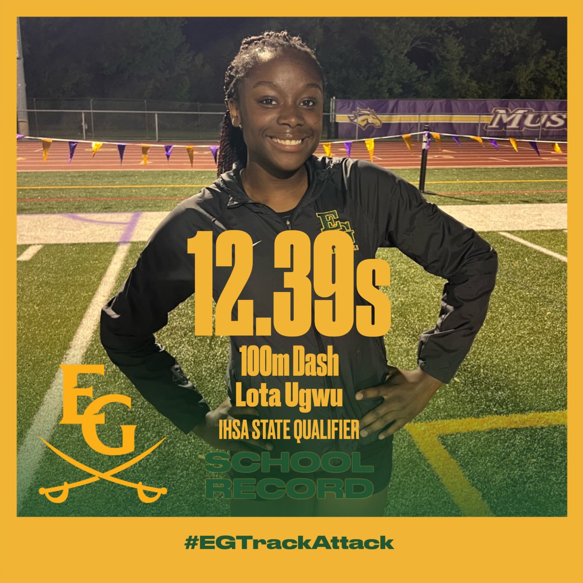 🚨IHSA State Meet Qualifier🚨
Lota Ugwu caps off an impressive Senior Season with a School Record time of 12.39s and has her ticket 🎟️ punched for State in the 100m Dash! 
#EGTrackAttack