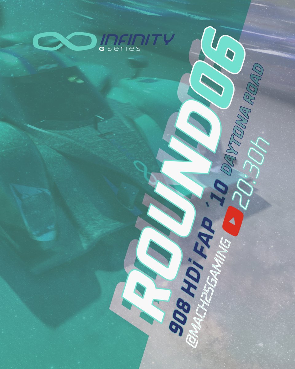 🏆 | 𝗥𝗢𝗡𝗗𝗔 𝟲 #InfinityGSeries 

Todo va a pasar muy rápido.

📅 | 19 y 20 de mayo
🌎 | Daytona Road
🏎️ | Peugeot 908 HDi
⏱️ | 20:30 (CET)
📺 | YT Mach25Gaming

#GT7#Simracing