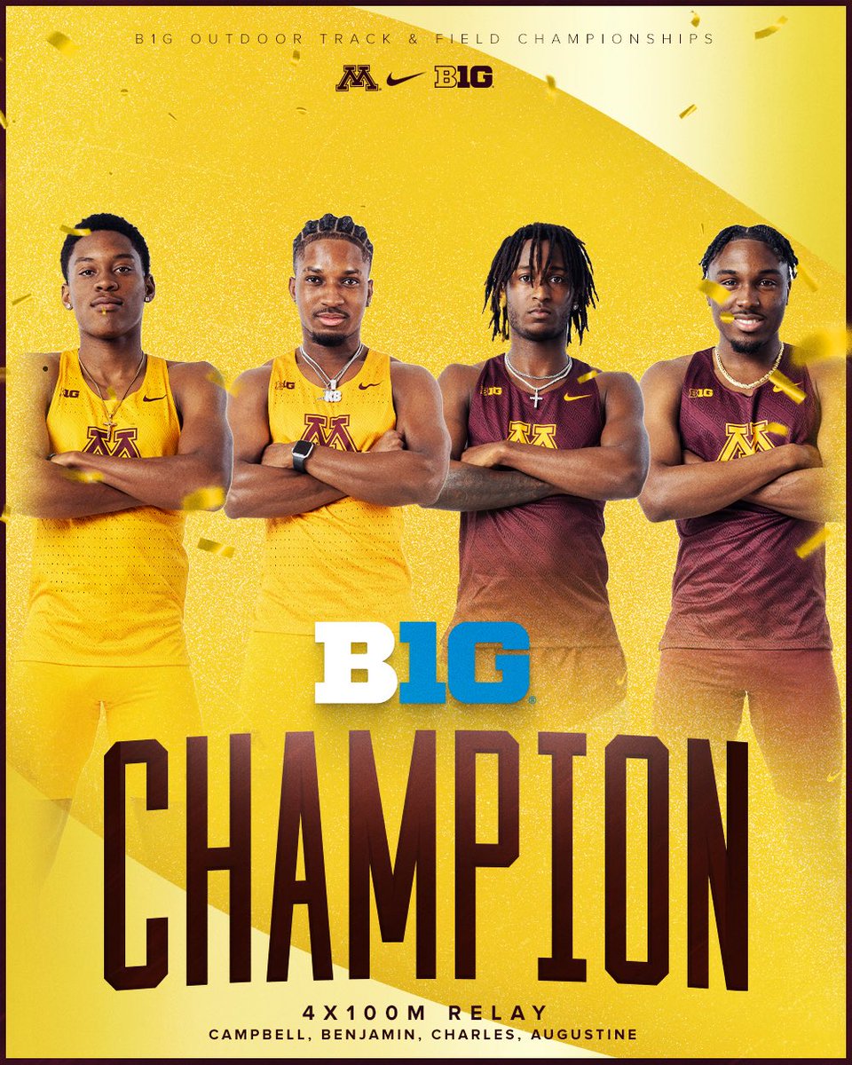 MEET RECORD CHAMPIONSHIP 4x1 🔥 

The #Gophers just put together a 38.54 in the <a href="/bigten/">Big Ten Conference</a> Outdoor Championships final and improve their own meet record that was set in 2023 😎

#B1GTF | #SkiUMah