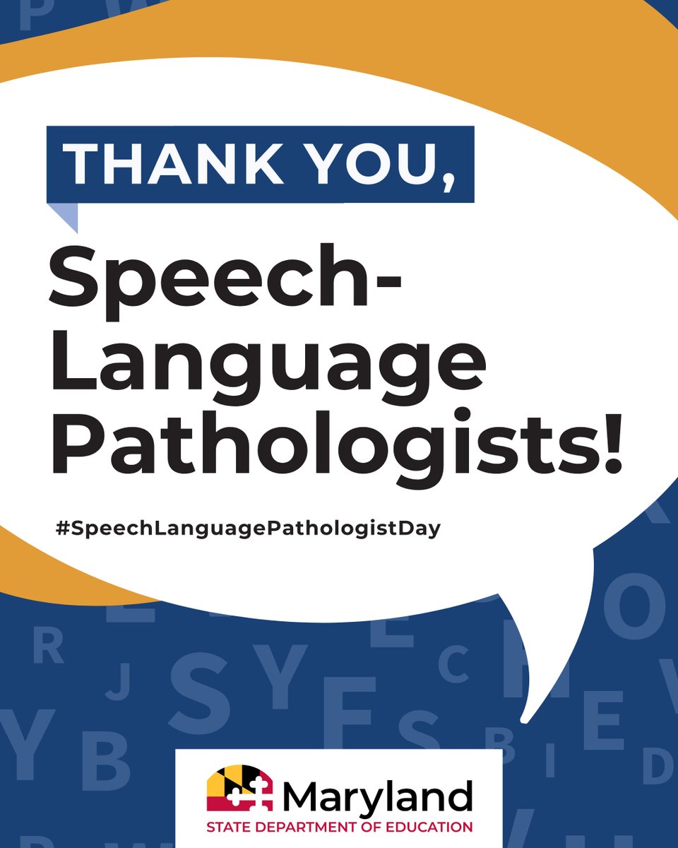 MdPublicSchools's tweet photo. #SpeechLanguagePathologistDay — MSDE thanks all Maryland Speech-Language Pathologists who play a crucial role in helping students communicate, learn, and thrive. Your dedication to providing speech and language therapy services empowers students to achieve their full potential! https://t.co/TuPaUi5xPd
