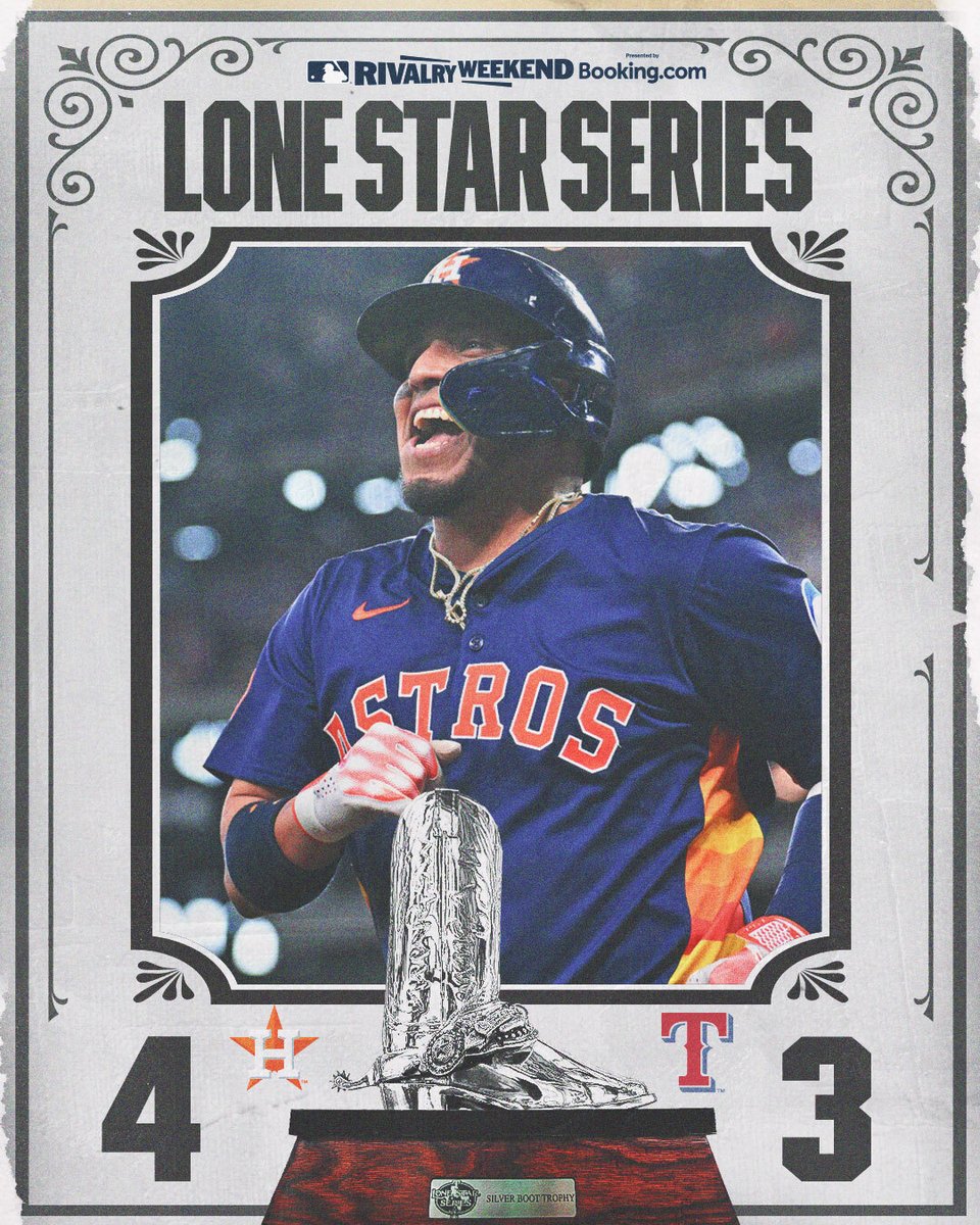 MLB's tweet photo. Isaac Paredes hits a 3-run HR in the 8th to lead the @Astros over the Rangers. #RivalryWeekend https://t.co/YZbRWWkwxC