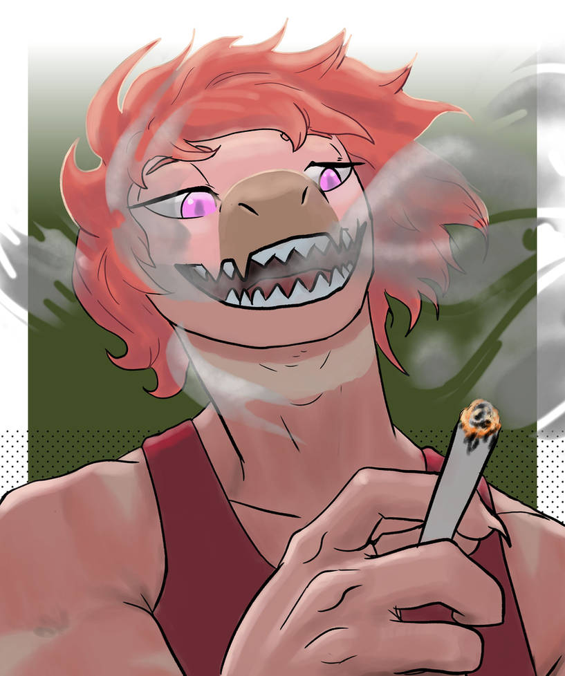 Reedtarded's tweet photo. @NerdyParapussy "You aren't gonna tell Spears that I'm smoking are you." The red raptor asked as he took another hit of his carfe cigarette and blew the smoke at Naomi. This cigarette had a higher concentration of carfe in it then normal. https://t.co/CW1yJC8wFJ