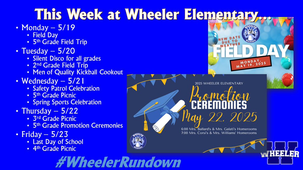 It’s hard to believe the last week of school is finally here! 🎉 We have so much to celebrate this week! From awards to fun activities, it’s a time to reflect and enjoy. 🌟 Check out the #WheelerRundown to find out when everything is happening!