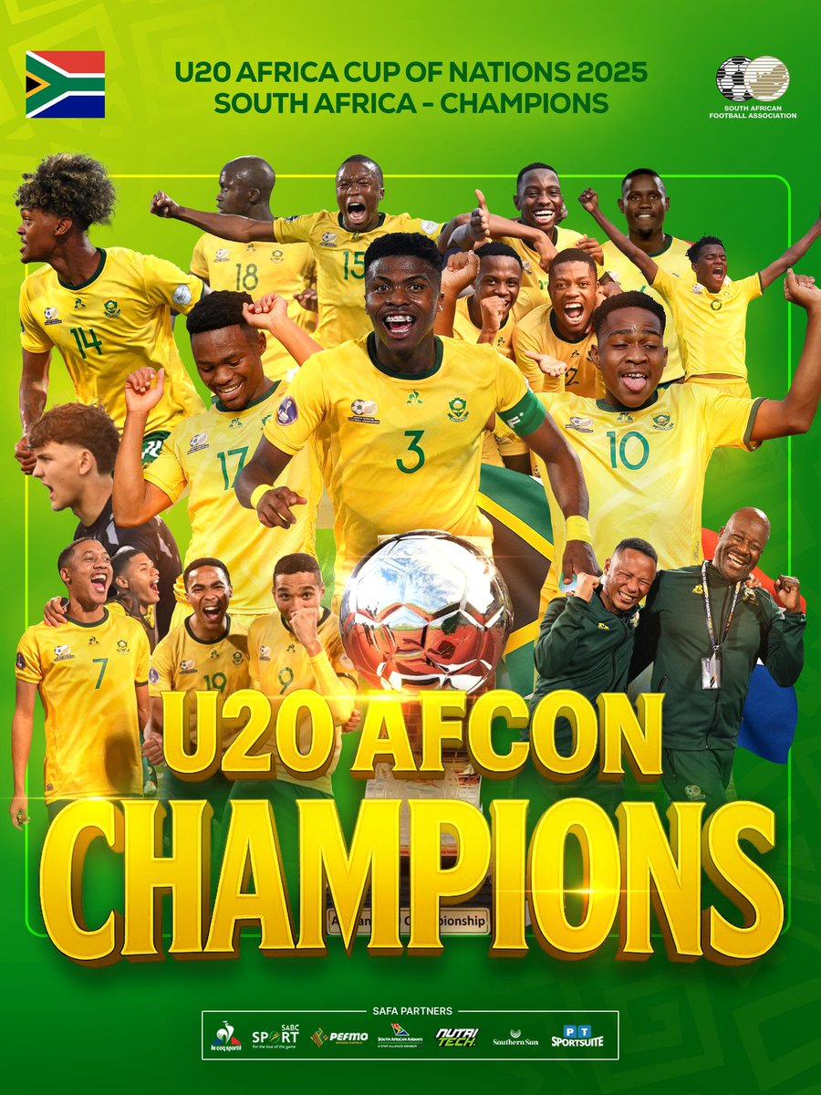 BasilNgidi's tweet photo. What a time to be South African 😁😄🙌🏽🤌🏽

Well done, boys, you make us so proud 👏🏼 🥲 

#U20AFCON #U20AFCONFinal https://t.co/c3dxOmJz6Y