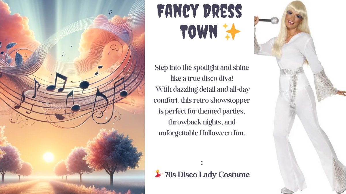 fancydresstown's tweet photo. Step into the spotlight and shine like a true disco diva!
With dazzling detail and all-day comfort, this retro showstopper is perfect for themed parties, throwback nights, and unforgettable Halloween fun. https://t.co/oI8KLgUmEg