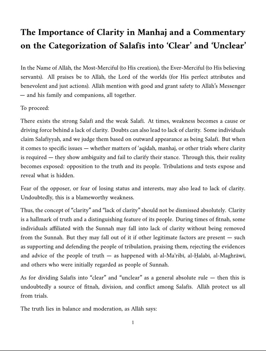 KhalilFilastini's tweet photo. The Importance of Clarity in Manhaj and a Commentary on the Categorization of Salafīs into ‘Clear’ and ‘Unclear’

By Shaykh Nizār bin Hāshim al-ʿAbbās (@shnizar_hashim)

PDF Download (English): https://t.co/hEGoV2xE3O

Original Arabic:
https://t.co/3o8YN2J7Wp https://t.co/JFzjXt9cWM