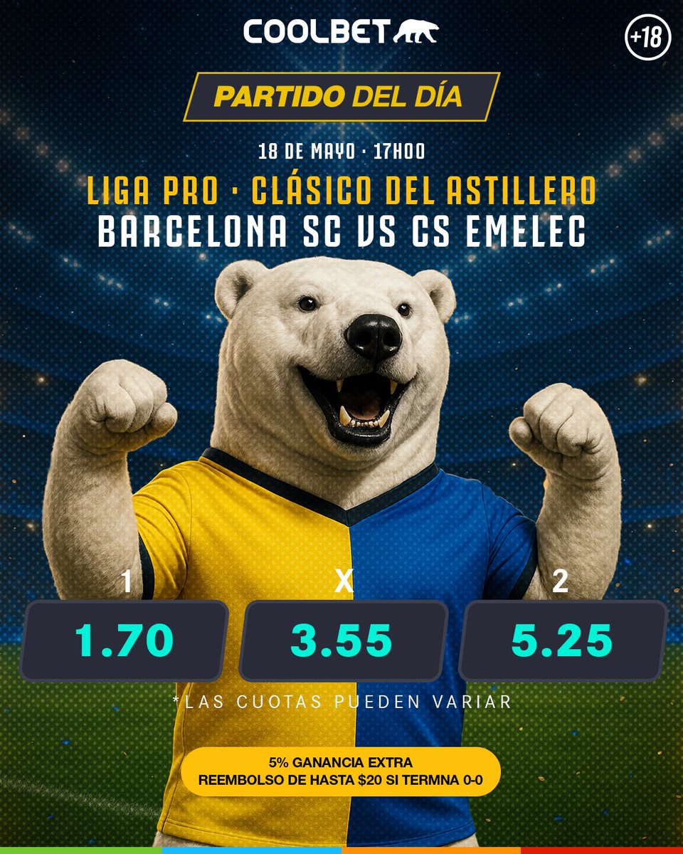 EL PARTIDO MÁS IMPORTANTE DEL PAÍS 🔝⚽️🇪🇨

Barcelona SC vs. CS Emelec se enfrentan en el mejor partido del año. 

Y tú (?) ya jugaste con el Oso Revoltoso ✅🐻‍❄️🤑