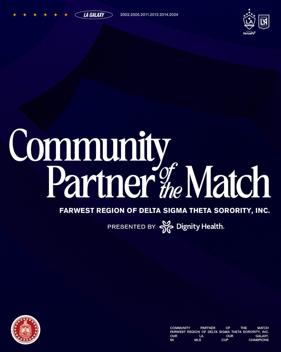 LAGalaxy's tweet image. Farwest Region of Delta Sigma Theta Sorority, Inc. is our Community Partner of the Match ✨

#LAGalaxy x @DignityHealth