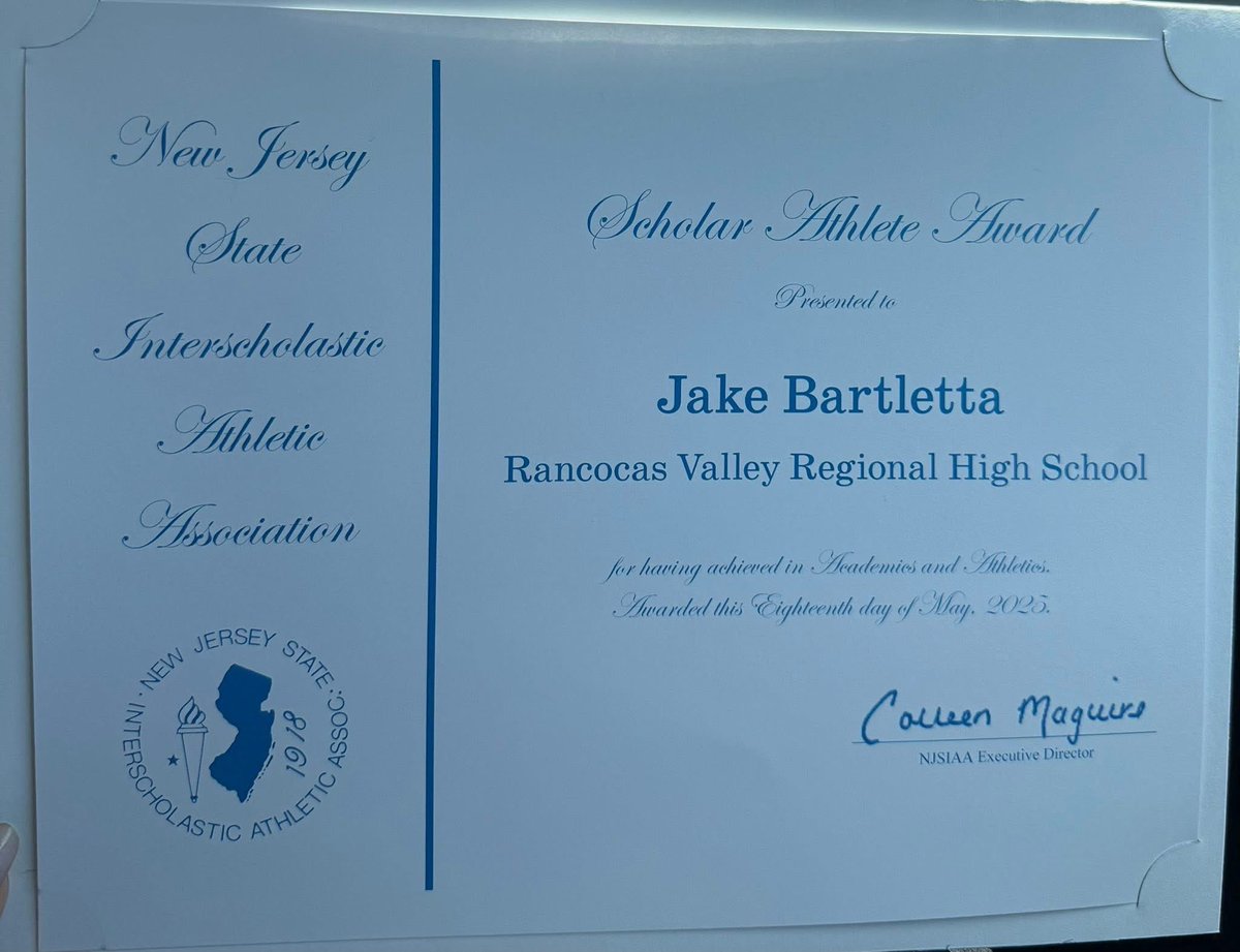 Congratulations to our RV NJSIAA Scholar Athlete Jake Bartletta, who today received his award. Jake is an outstanding representative of our school and a true three sport athlete, where he excels in Soccer, Wrestling, and Baseball. Congratulations Jake, we are lucky to have you!