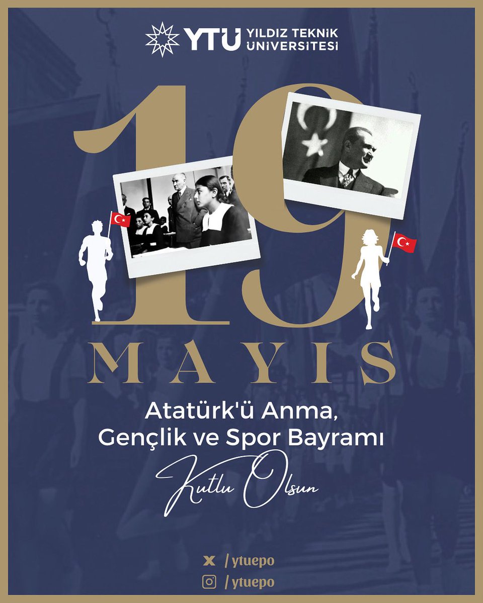 Atatürk’ün mirasıyla geleceğe yürüyen gençler, Cumhuriyet’i daima ileriye taşıyacaklardır. #19MayısGenclikveSporBayramı
#19Mayıs #Atatürk #GençlikVeSporBayramı <a href="/EgitimYtu/">ytü eğitim bilimleri</a> <a href="/ytuepo148521/">ytuepo</a>