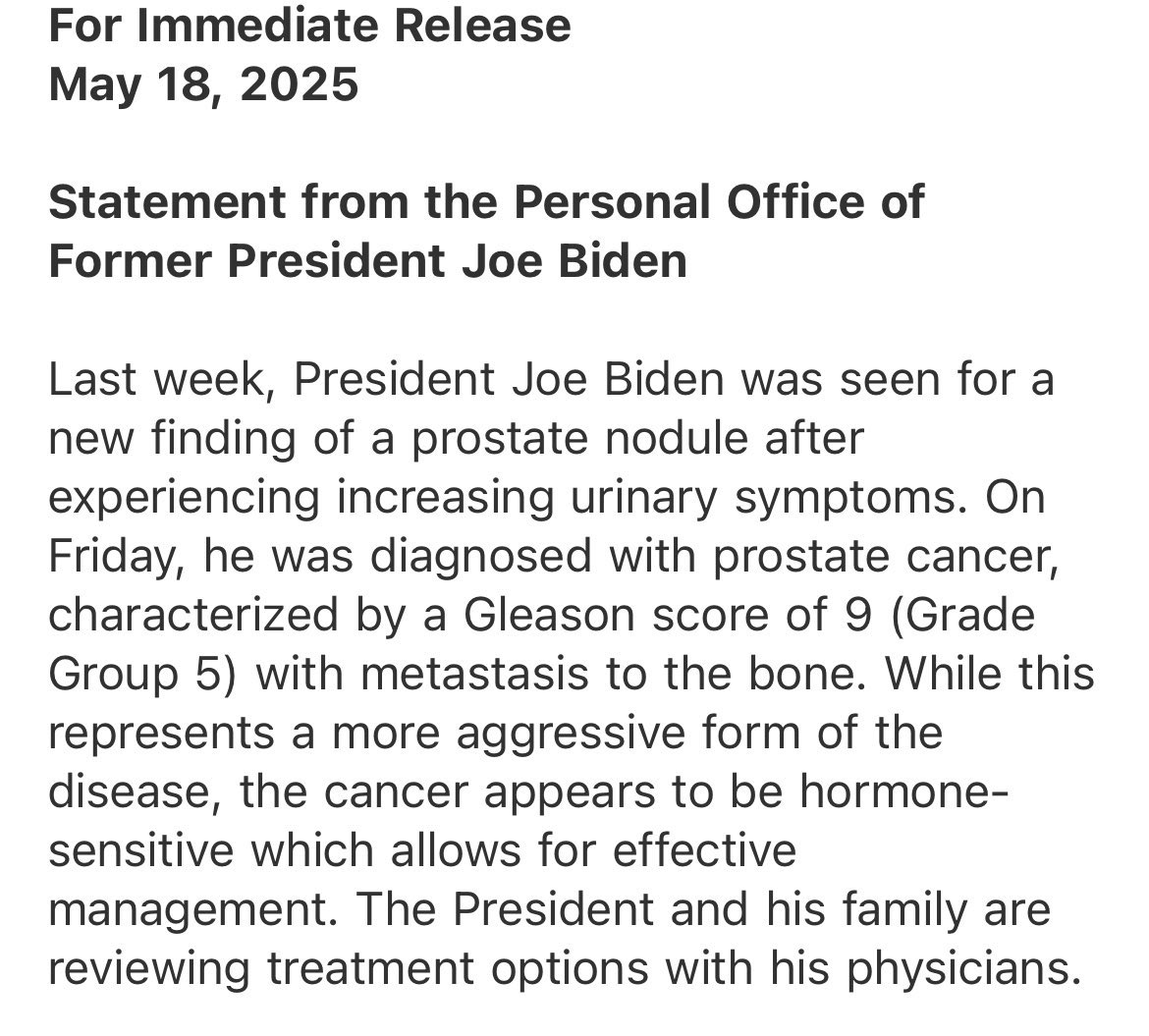 Former President Joe Biden has been diagnosed with an “aggressive” form of prostate cancer. 

More to come on <a href="/ABC7Chicago/">ABC 7 Chicago</a>