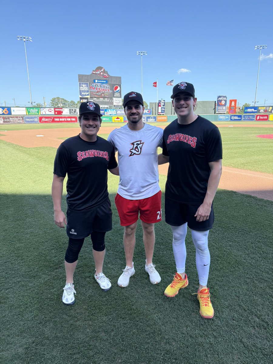 OhioStateBASE's tweet photo. Double-A #ProBucks Andrew Magno, Seth Lonsway and Garrett Burhenn faced off this week as the @erie_seawolves took on the @GoSquirrels! 

#GoBucks | #DevelopedHere https://t.co/i7EG1nIFW6
