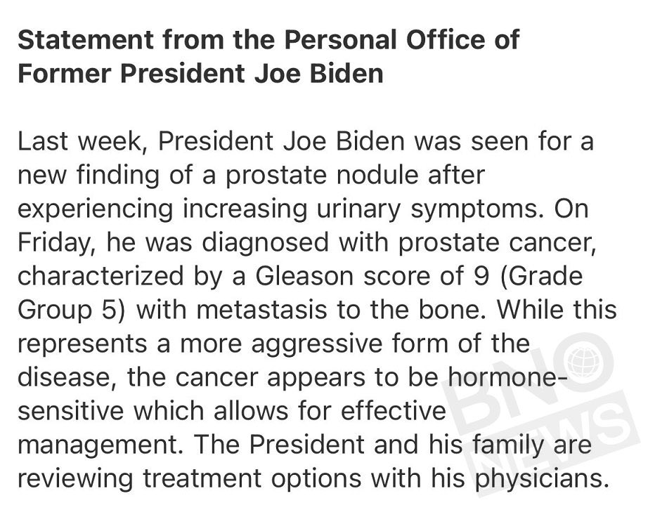 unusual_whales's tweet photo. BREAKING: President Joe Biden diagnosed with aggressive form of prostate cancer https://t.co/Op1ZdRdZWl