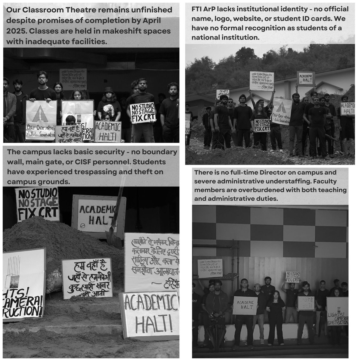 voiceofftiii's tweet photo. Standing tall against broken promises. 
No water, 
no power, 
no studios, 
no security. 
Film students deserve better than empty words. Amplify our voices, demand action now. Support FTI Arunachal Pradesh's fight for dignity. Together we can bring change.
#ftiarpincrisis https://t.co/PNprdCFpgP