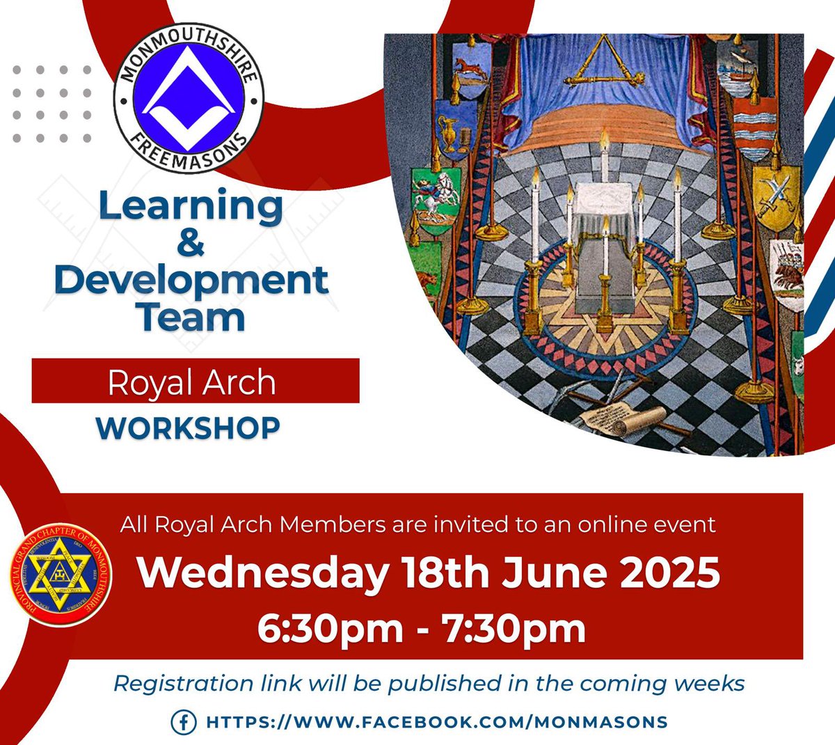 The L&amp;D Team invite Royal Arch Masons to a #DailyAdvancement and attend an online workshop.

📅 Weds 18th June
🕣 6:30-7:30pm 

Register👇🏻
bit.ly/4kKBuzV

📩 Comp. Andrew Pippen, Asst Comms Officer
communications1@monmouthshirefreemasons.org